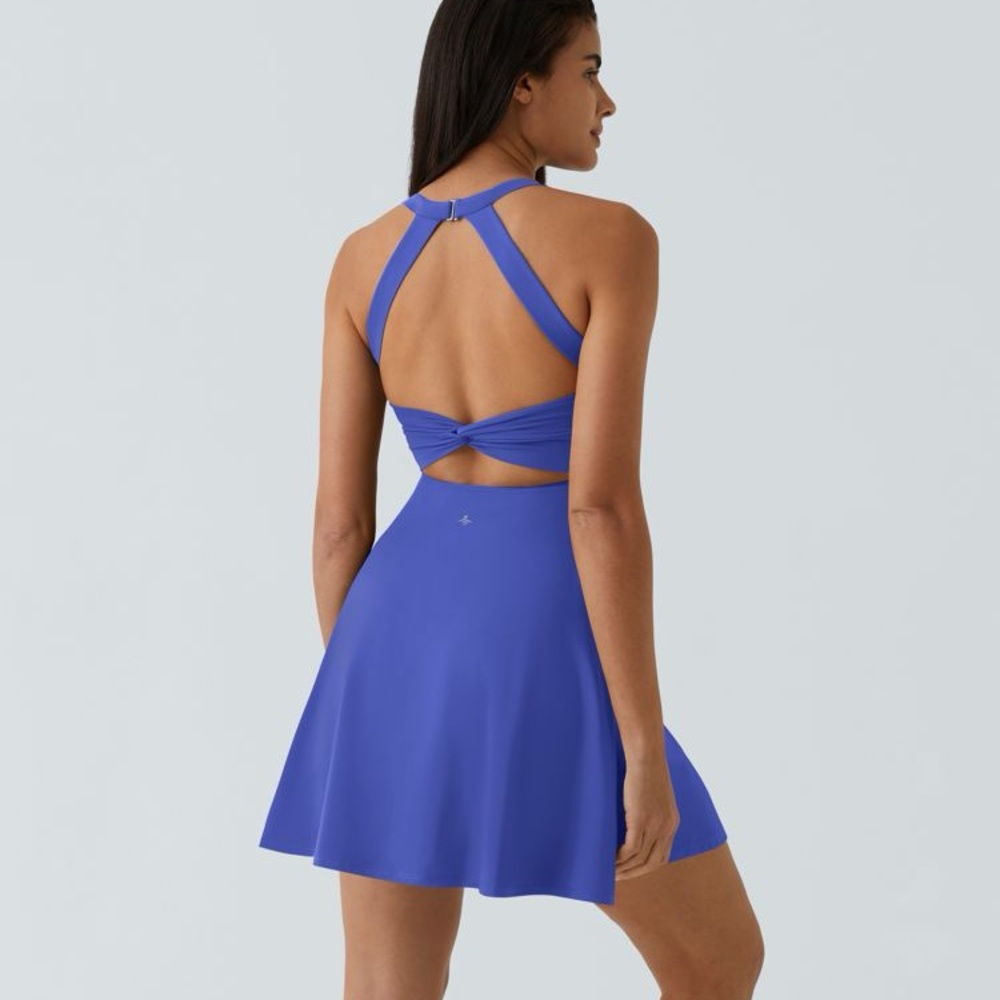 Halara Airy Backless Twisted Cool Touch Active Easy Peezy Dress Aster Blue S